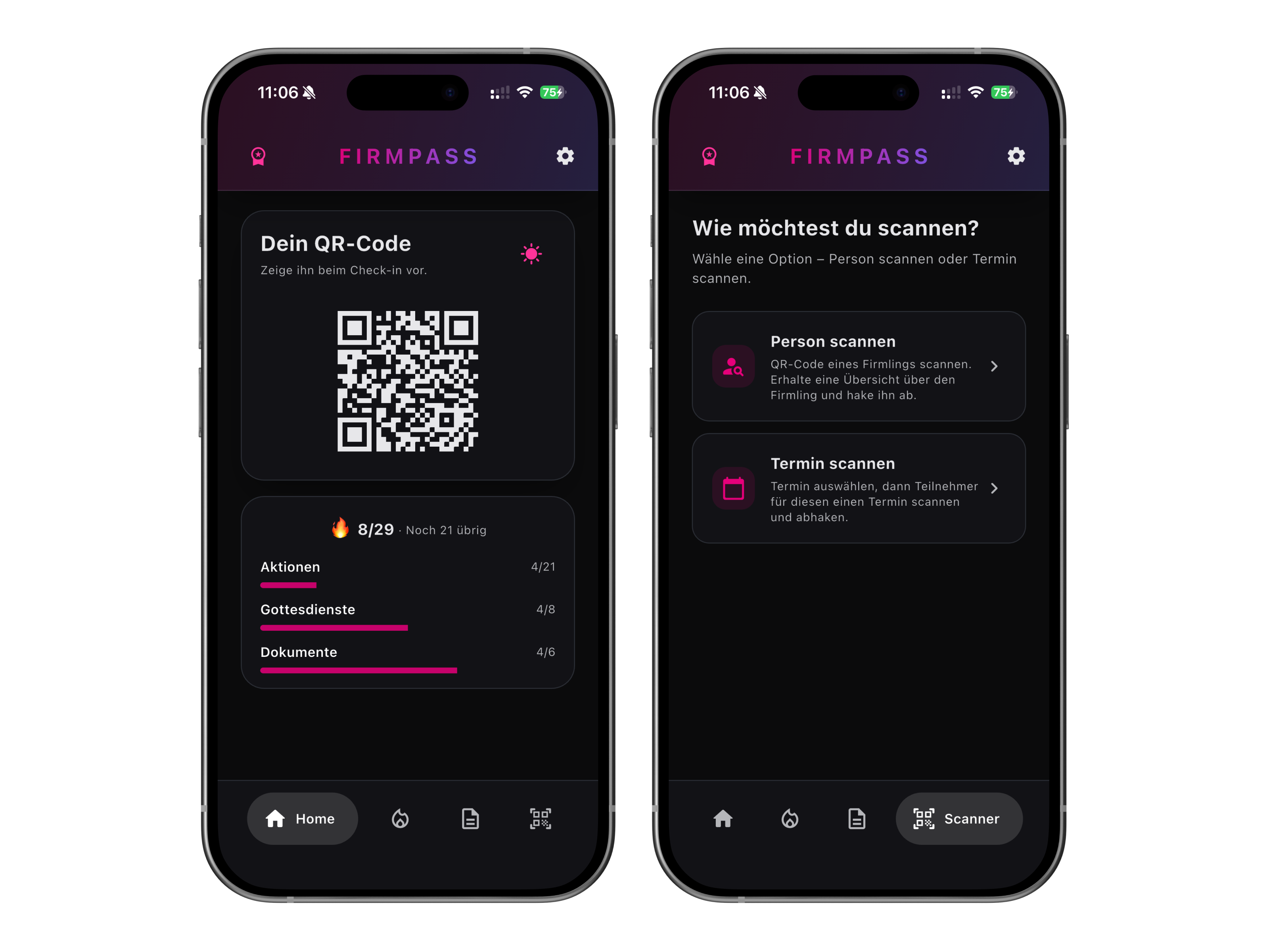 Screenshot: QR-Code in der Firmling-App